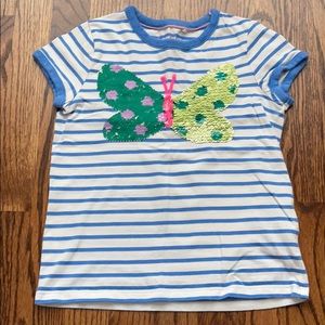 Mini Boden flip sequin striped butterfly shirt 6-7